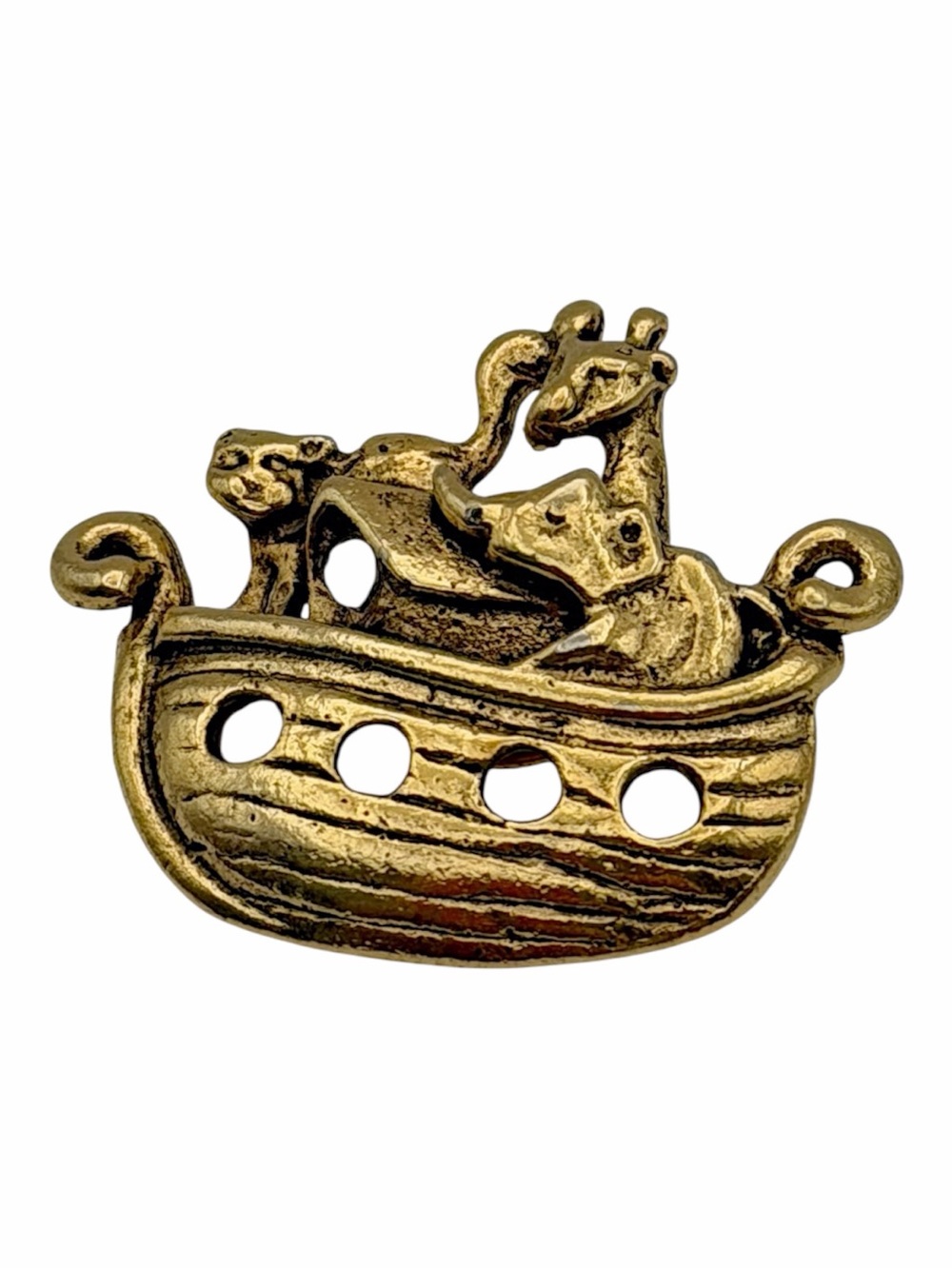Gold Noah's Ark Lapel Pin w/ Animal Pairs Giraffe, Lion, Elephant Brooch Jewelry